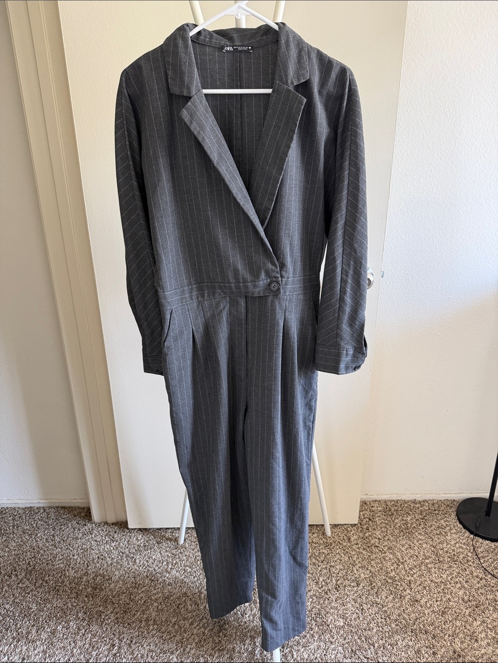 Zara Pinstripe Charcoal Gray Jumpsuit